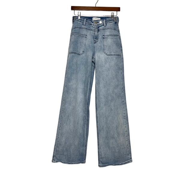 Blakely Denim - Blakeley Wide Leg Jeans Size 25 Light Wash High Rise Patch Pocket Stretch Denim